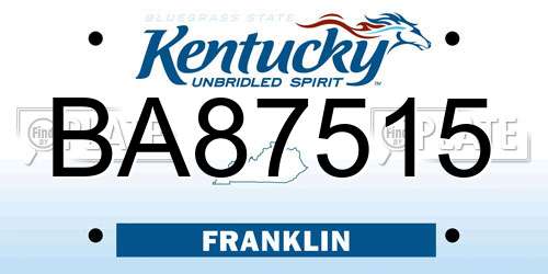 BA87515 Kentucky License Plate