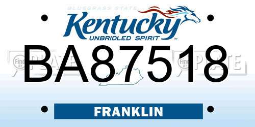 BA87518 Kentucky License Plate