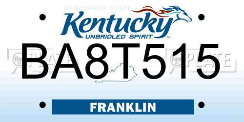 BA8T515 Kentucky License Plate