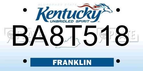 BA8T518 Kentucky License Plate