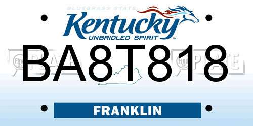 BA8T818 Kentucky License Plate