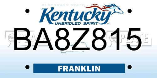BA8Z815 Kentucky License Plate