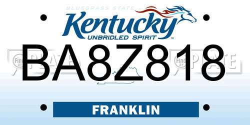 BA8Z818 Kentucky License Plate