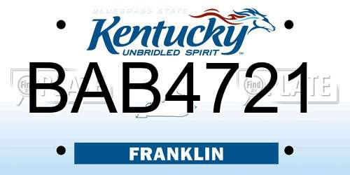 BAB4721 Kentucky License Plate