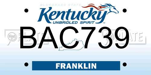 BAC739 Kentucky License Plate