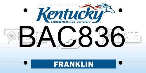 BAC836 Kentucky License Plate