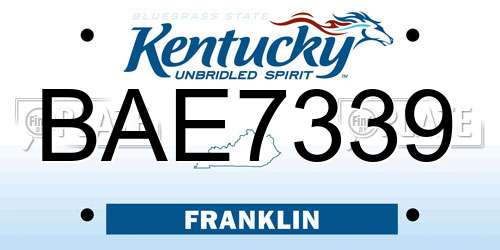 BAE7339 Kentucky License Plate