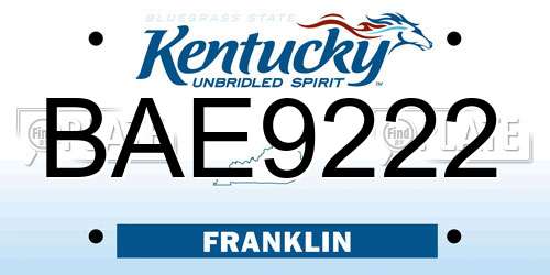 BAE9222 Kentucky License Plate