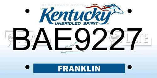 BAE9227 Kentucky License Plate