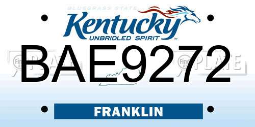 BAE9272 Kentucky License Plate