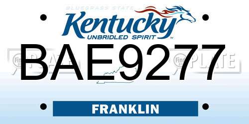 BAE9277 Kentucky License Plate