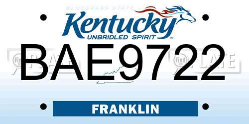 BAE9722 Kentucky License Plate