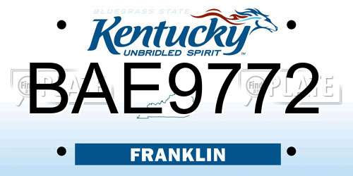 BAE9772 Kentucky License Plate