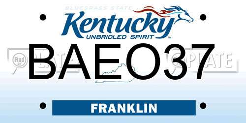 BAEO37 Kentucky License Plate