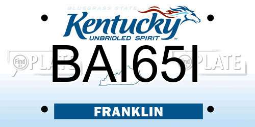 BAI65I Kentucky License Plate