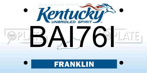 BAI76I Kentucky License Plate
