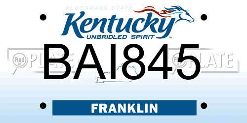 BAI845 Kentucky License Plate