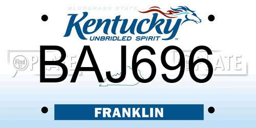 BAJ696 Kentucky License Plate