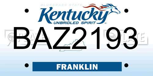 BAZ2193 Kentucky License Plate