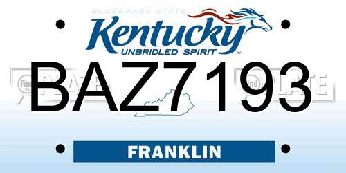 BAZ7193 Kentucky License Plate