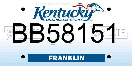 BB58151 Kentucky License Plate
