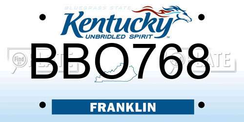 BBO768 Kentucky License Plate