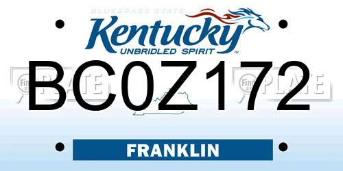 BC0Z172 Kentucky License Plate