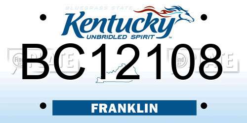 BC12108 Kentucky License Plate