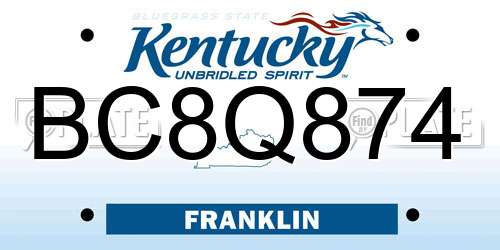 BC8Q874 Kentucky License Plate