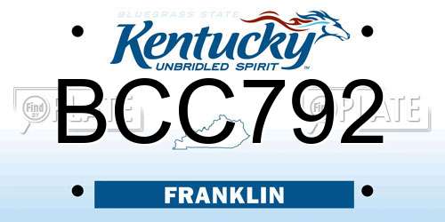 BCC792 Kentucky License Plate