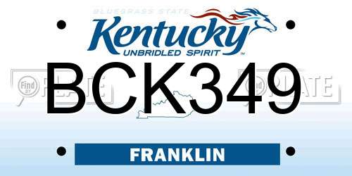 BCK349 Kentucky License Plate