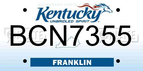 BCN7355 Kentucky License Plate