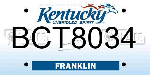 BCT8034 Kentucky License Plate