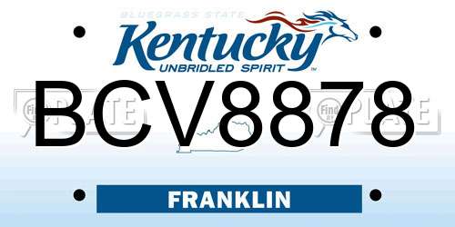 BCV8878 Kentucky License Plate