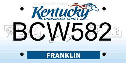 BCW582 Kentucky License Plate