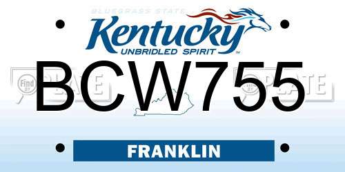 BCW755 Kentucky License Plate