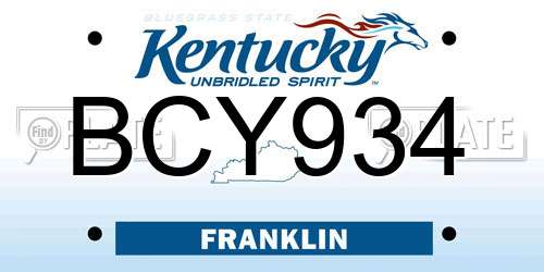 BCY934 Kentucky License Plate