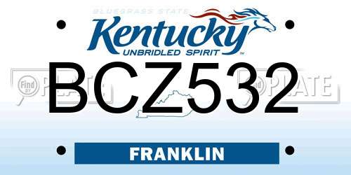 BCZ532 Kentucky License Plate