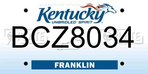 BCZ8034 Kentucky License Plate
