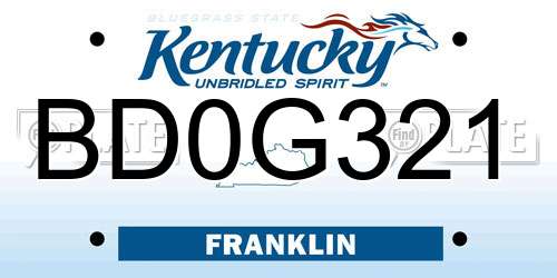 BD0G321 Kentucky License Plate