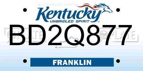 BD2Q877 Kentucky License Plate