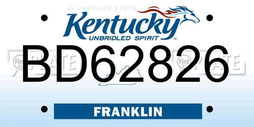 BD62826 Kentucky License Plate