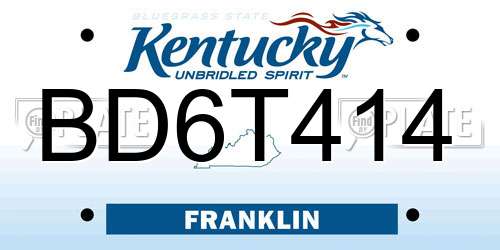 BD6T414 Kentucky License Plate