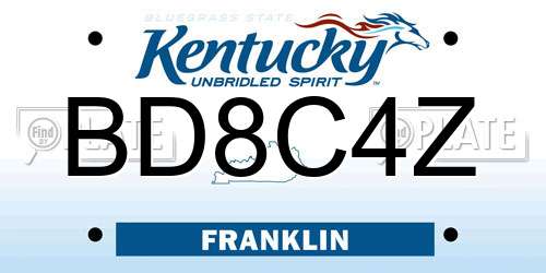 BD8C4Z Kentucky License Plate
