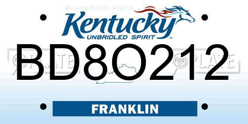 BD8O212 Kentucky License Plate