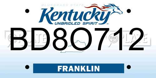 BD8O712 Kentucky License Plate