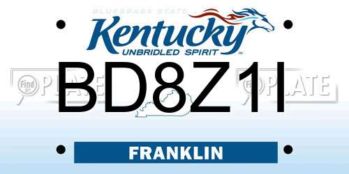 BD8Z1I Kentucky License Plate