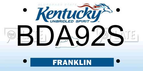 BDA92S Kentucky License Plate