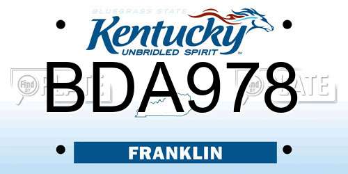 BDA978 Kentucky License Plate