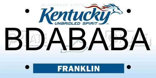 BDABABA Kentucky License Plate